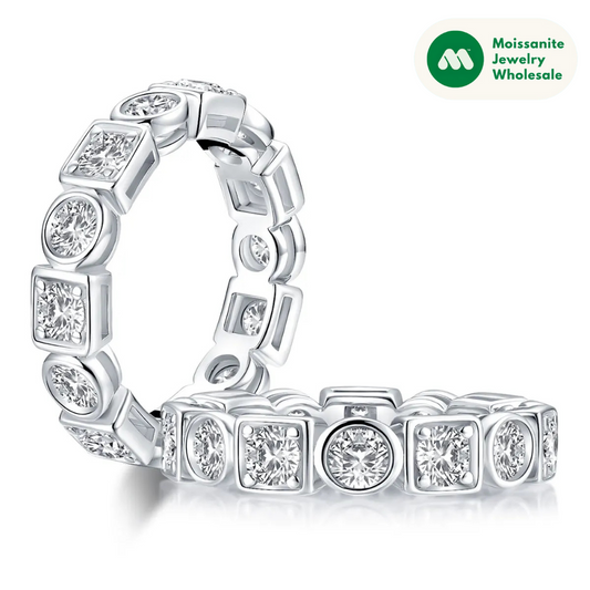 925 Sterling Silver 3.5mm Round Cut Full Eternity Ring for Women Simulated Diamond Square Engagement Wedding Band Ring