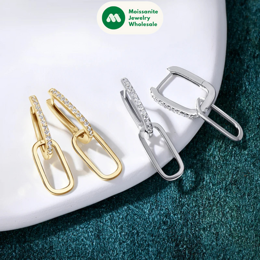 Paperclip Drop Link Earrings Detachable Hoops for Women Silver 925 Moissanite Huggie Earring Piercing Wedding Jewelry Gift