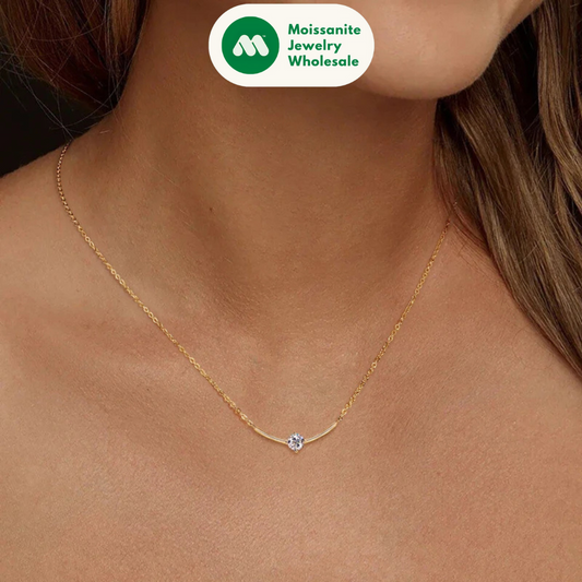 2024 5mm 0.5ct D Moissanite Curved Pendant Necklace 100% 925 Silver Chain for Women Jewelry Christmas Anniversary Gift with GRA