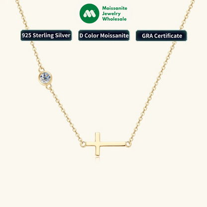2024 New 925 Silver Cross Pendant Necklace for Women Delicate Sideway Moissanite 4mm Charm Necklace Jewelry Valentine Day Gift