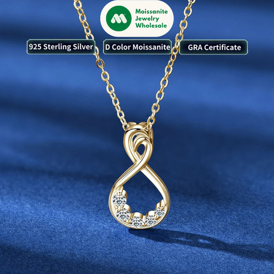 Infinity Necklace S925 D Round Moissanite Pendant Necklaces 925 Silver for Women Adjustable Chain GRA Certified Infinite Jewelry