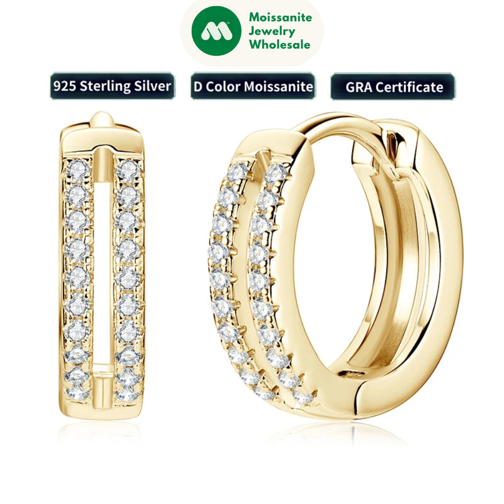 Moissanite Double Row Hoop Earrings S925 Silver 2024 Trendy Earrings Valentine's Gift for Women Wedding Daily Wear Jewelry