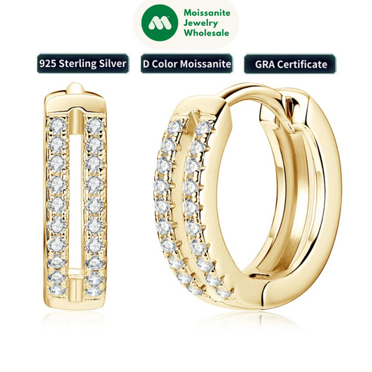 Moissanite Double Row Hoop Earrings S925 Silver 2024 Trendy Earrings Valentine's Gift for Women Wedding Daily Wear Jewelry