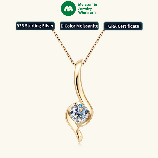 Real 1.0Carat Moissanite Twist Necklaces for Woman 100% 925 Silver Drop Pendant GRA Certified Trendy Fine Jewelry Gifts
