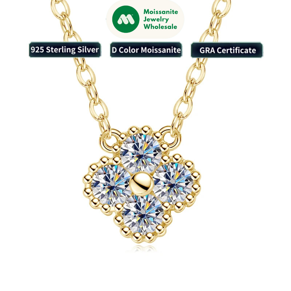 Clover Flower Pendant Necklace 3mm Moissanite for Women Adjustable 925 Silver Chain VVS1 Lab Diamond Necklace Collar Gifts