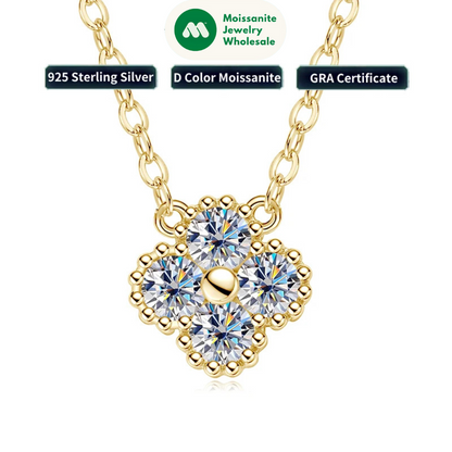 Clover Flower Pendant Necklace 3mm Moissanite for Women Adjustable 925 Silver Chain VVS1 Lab Diamond Necklace Collar Gifts