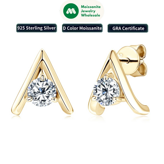 Original 925 Silver 5mm 0.5ct Round D Moissanite Triangle Stud Earrings  for Women Fashion A-shape Party Jewelry Hypoallergenic