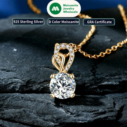 2024 Trend 925 Sterling Silver Necklace Round 6.5mm 1CT Moissanite Heart Pendant for Women Wedding Engagement Jewelry Gift