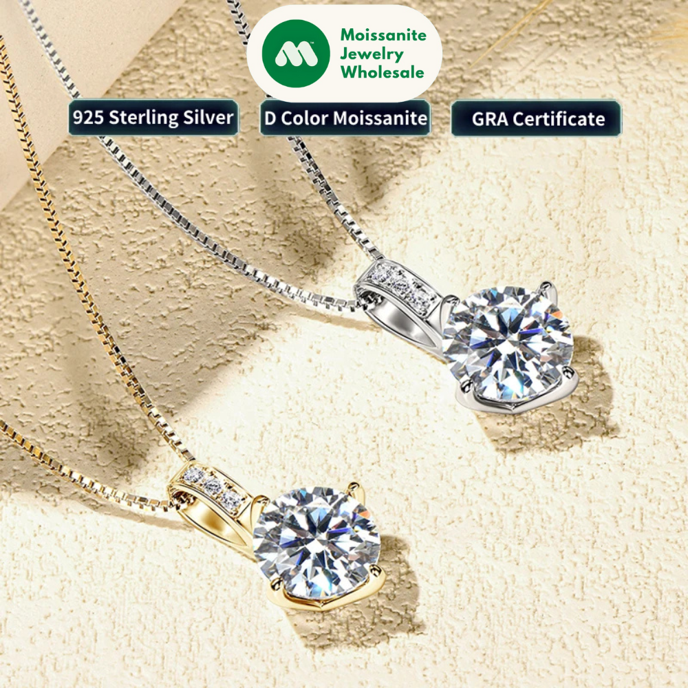 2025 Sparking 1ct 2ct 3ct D Moissanite Pendant Necklace for Women Adjustable 925 Silver Chain Fine Jewelry Valentine's Day Gift