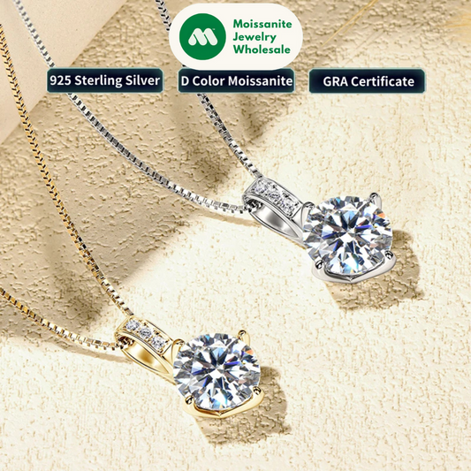2025 Sparking 1ct 2ct 3ct D Moissanite Pendant Necklace for Women Adjustable 925 Silver Chain Fine Jewelry Valentine's Day Gift