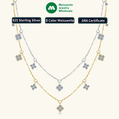 2mm Moissanite Pendant Necklace for Women 925 Silver Four Clover Flower Clavicle Necklaces Charm Valentine Gift 2025 Trend