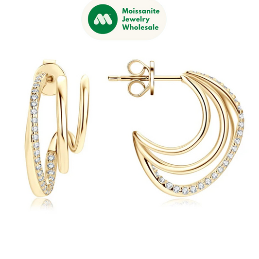 New Geometric Triple Hoops Moissanite Stud Earrings Silver 925 Illusion Ear Cuffs Piercing Earring for Women Gifts Jewelry