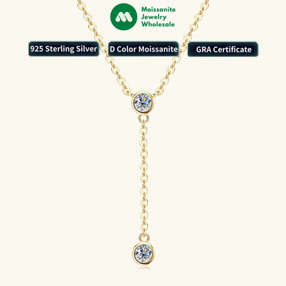 3mm D Color Moissanite Y Shape Long Pendant Necklace for Women Adjustable Chain 100% 925 Silver Jewelry Trendy 2025 Gifts