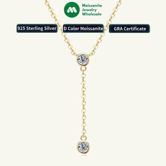 3mm D Color Moissanite Y Shape Long Pendant Necklace for Women Adjustable Chain 100% 925 Silver Jewelry Trendy 2025 Gifts