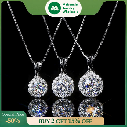 3CT 2CT 1CT D Moissanite Halo Pendant Necklace for Women 925 Silver Adjustable Chain Sparking Lab Diamond GRA Certified Jewelry