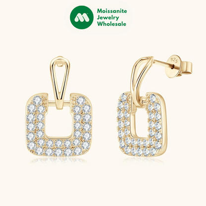 Premium Gold Square Stud Earrings Piercing Ear for Women Real Moissanite Drop Earrings Silver 925 Luxury Wedding Jewelry