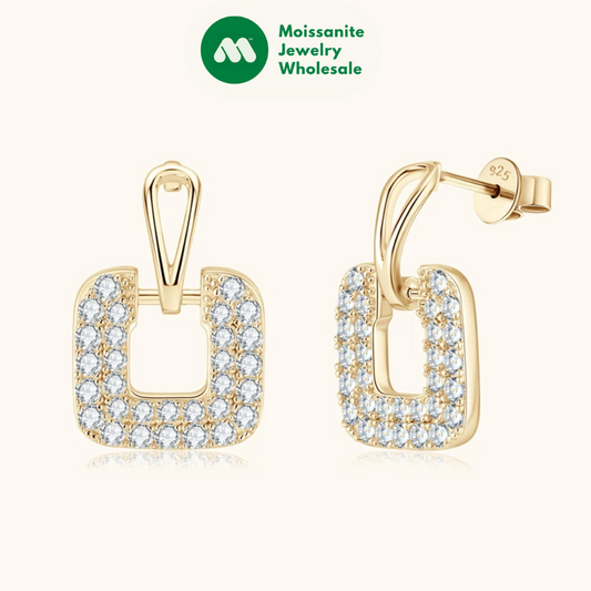 Premium Gold Square Stud Earrings Piercing Ear for Women Real Moissanite Drop Earrings Silver 925 Luxury Wedding Jewelry