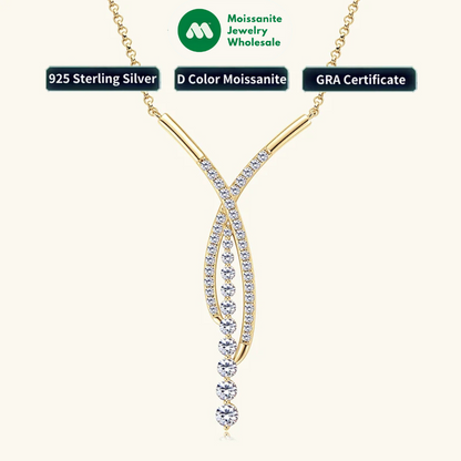 New Full Moissanite Y Pendant Necklace for Women 925 Silver Adjustable Chain Luxury Bar Moissanite Drop Jewelry Gift 2025 Trend