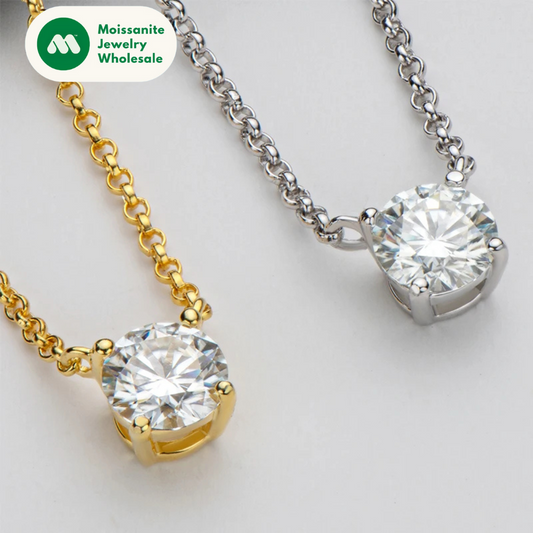 925 Sterling Silver Moissanite Necklace Diamond 1ct 6.5mm Round Pendant For Woman Fine Jewelry Gift Chain Length 40+2+3cm