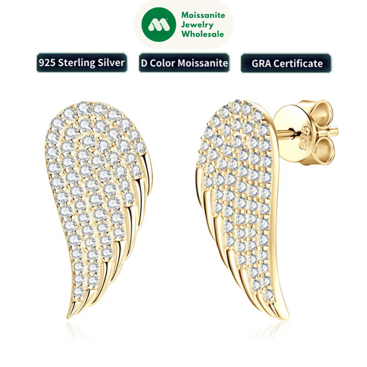 2024 New 925 Sterling Silver Wing of Angel Stud Earrings Full Pave Moissanite Drop Earrings for Women Wedding Party Jewelry Gift