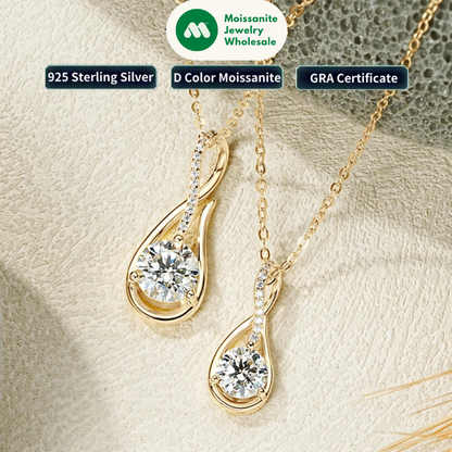 100% 925 Silver 1CT 2CT D Color Real Moissanite Drop Necklace Women Infinity Pendant Necklace Sparking Jewelry Charm Choker Gift