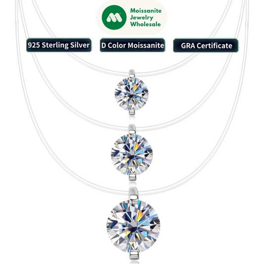 2025 Trendy 1ct 0.5ct 2ct Moissanite Pendant Necklaces 925 Silver Adjustable Invisible Fish Line for Women Valentines Gift