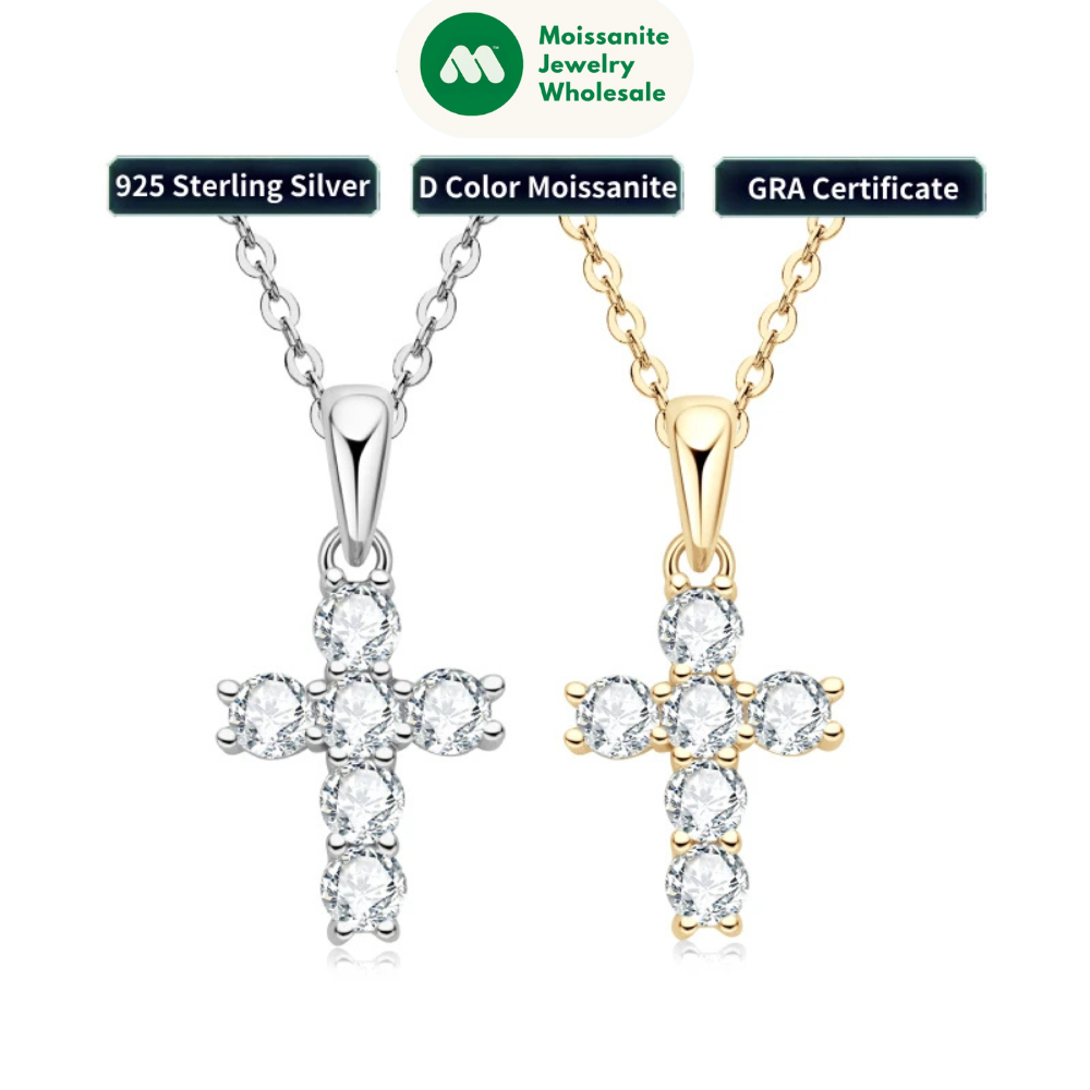 Classic Charm Cross Pendant Necklace 925 Sterling Silver Moissanite with Certificate  for Women Men Gifts Collar Jewelry
