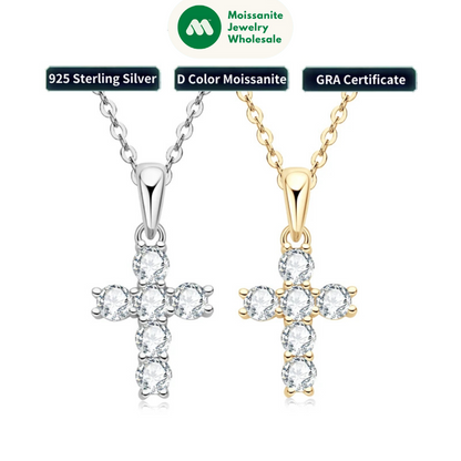 Classic Charm Cross Pendant Necklace 925 Sterling Silver Moissanite with Certificate  for Women Men Gifts Collar Jewelry