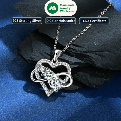 2024 Original 925 Silver Infinity Moissanite Heart Pendant Necklace D1.60CT Round Cut Lab Diamond Neck lace Women's Jewelry Gift