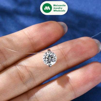 2ct 1ct 0.5ct D Moissanite Pendant Necklaces for Women 925 Silver Adjustable Invisible Fish Line Chain Choker Gift 6.5-8mm