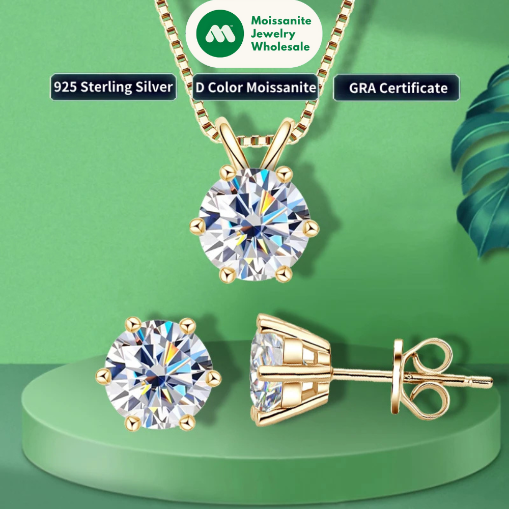 18K Gold Plated Jewelry Set 3.0ctw D Color Moissanite for Women Men Real 925 Silver Stud Earrings Pendant Necklace Free Shipping