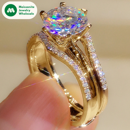 Bridal Sets for Women Gold Color 3.0CT Moissainte Wedding Rings Classic 2ct Designed Promise Band Engagement Jewelry Gifts