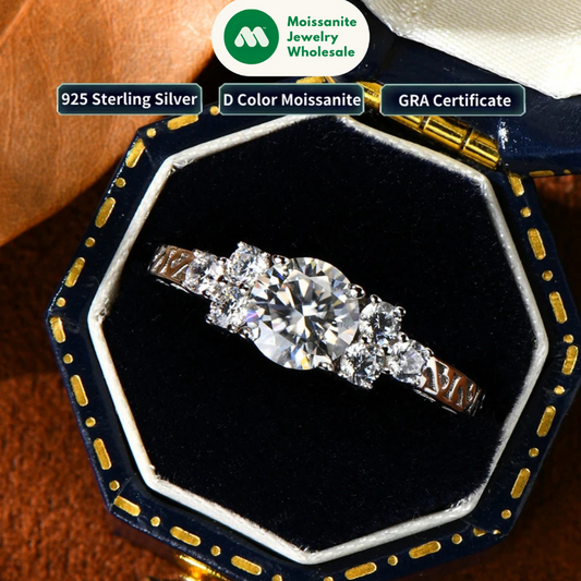925 Sterling Sliver 6.5mm 1carat Round Moissanite Ring for Women Vintage Skeleton Engagement Wedding Rings Finger Jewel