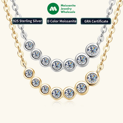 D0.17CT Moissanite 7 Stones Pendant Necklace for Women 18k Gold Plated 925 Silver Adjustable Chain Fine Jewelry Gifts S925