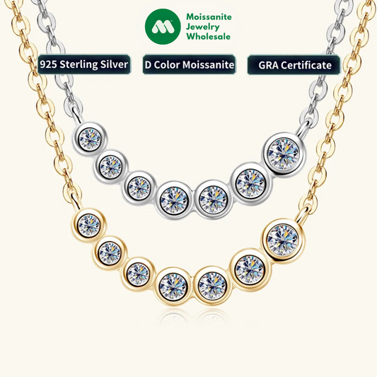 D0.17CT Moissanite 7 Stones Pendant Necklace for Women 18k Gold Plated 925 Silver Adjustable Chain Fine Jewelry Gifts S925