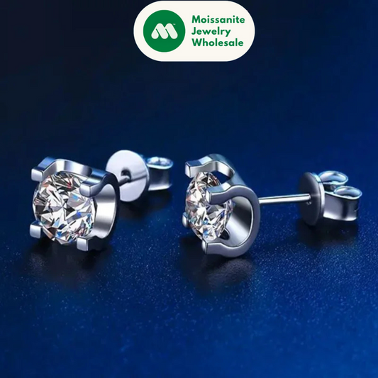 5mm 0.5CT Moissanite Earrings Silver 925 Sterling Gold Plated Push-Back Piercing Stud Earring Jewelry for Women Men Gifts