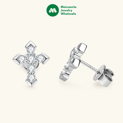 Cross Moissanite Piercing Stud Earrings Real 925 Silver for Men Women Wedding Daily Jewelry Accessories with Certificate