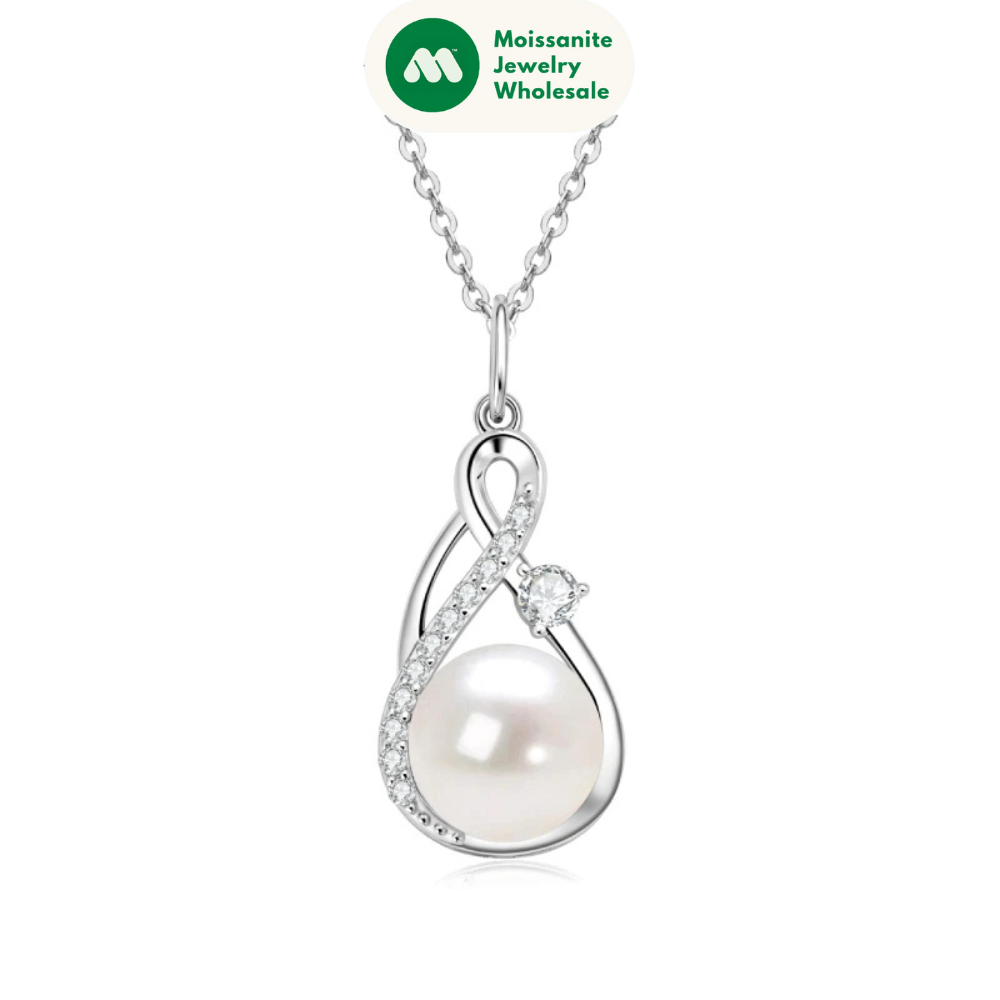10mm Freshwater/Tahitian Black Pearl Moissanite Infinity Pendant Necklace Silver 925 Wedding Jewelry for Women Gift 45+5cm