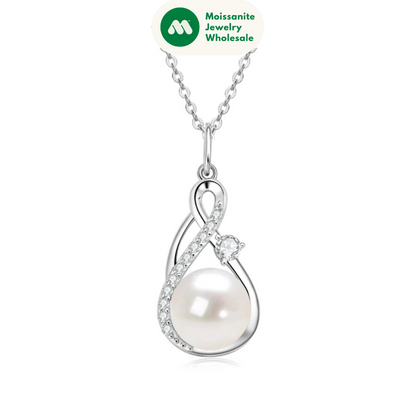 10mm Freshwater/Tahitian Black Pearl Moissanite Infinity Pendant Necklace Silver 925 Wedding Jewelry for Women Gift 45+5cm