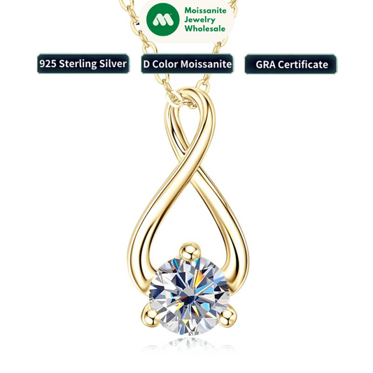 6.5mm 1ct D Moissanite Infinity Pendant Necklace for Women Silver 925 Adjustable Chain 8mm 2ct Lab Diamond Infinite Charm Gifts