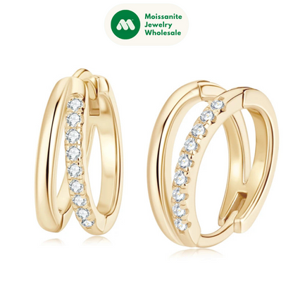 Real D Color Moissanite Double Hoop Earrings for Women 925 Sterling Silver Round 1mm Diamond Minimalist Fashion Jewelry