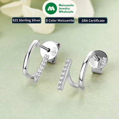 925 Sterling Silver Irregular Stud Earrings Cuff for Women Moissanite Diamond Parallel Lines Earrrings 2024 Trend Jewelry