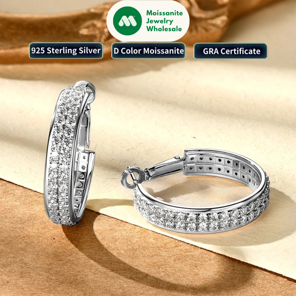 Real S925 Silver Full D Moissanite Earrings 2025 Fashion Sparking Hoop Clip Earrings GRA Certified Gift for Women Korean