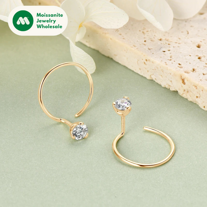100% 925 Silver Circle Piercing Earrings for Women 4mm 0.3ct Moissanite Earring Studs Threader Wedding Party Jewelry 2024