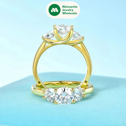 3 Stones D Moissanite Ring Real 925 Sliver Promise Rings for Women Engagement Wedding Jewelry 6.5mm 5mm Lab Diamond Bands