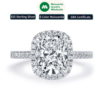 Original 4.0 Carat Cushion Cut Moissanite Wedding Ring 925 Sterling Sliver Promise Ring Bands for Women Engagement Jewelry