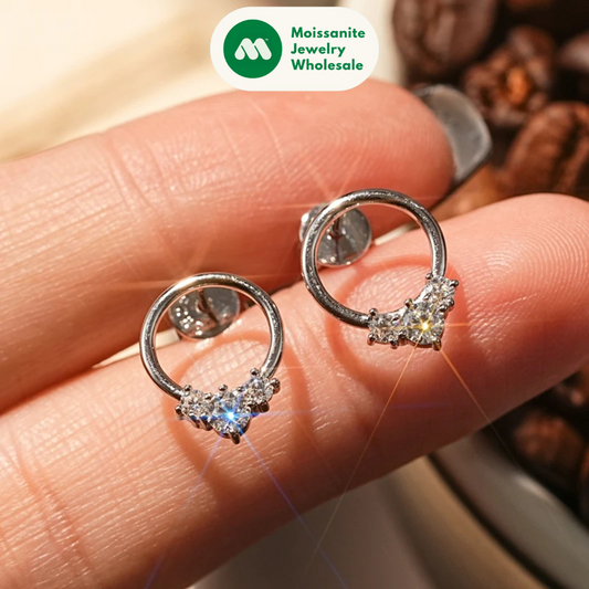 3-stone D Color Moissanite Drop Earrings 925 Silver Simple Circle Studs Piercing Earring Wedding Jewelry for Women Gift 2024 New