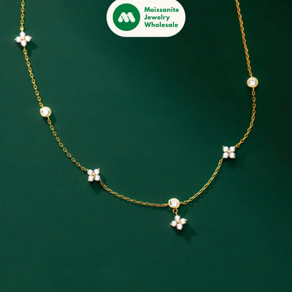 Fashion Cute Four-leaf Clover Moissanite Pendant Necklace 925 Sterling Silver Choker For Woman Lucky Charm Jewelry Gifts