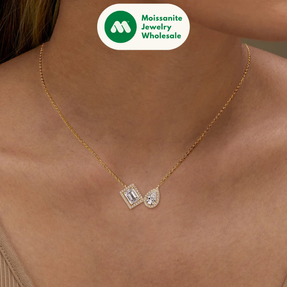 3CTW. 2ct Emerald Cut and Pear Cut D Moissanite Pendant Necklace for Women s925 Silver GRA Certified Jewelry Party Birthday Gift