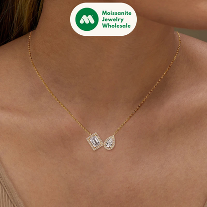 3CTW. 2ct Emerald Cut and Pear Cut D Moissanite Pendant Necklace for Women s925 Silver GRA Certified Jewelry Party Birthday Gift